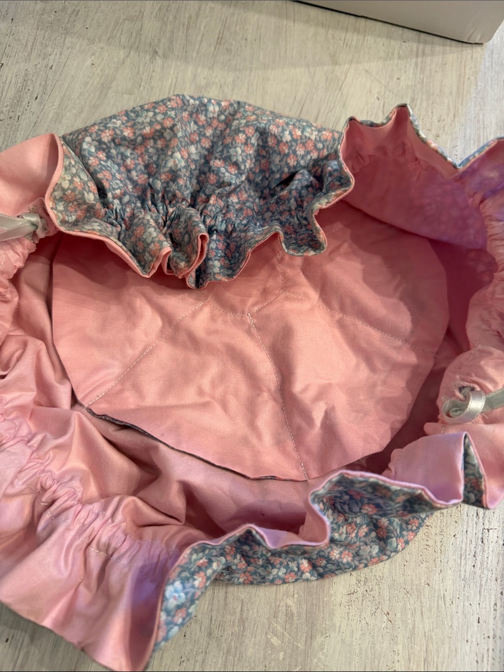Floral Pink Drawstring Ruffle Cosmetic Pouch - Picture 2 of 3